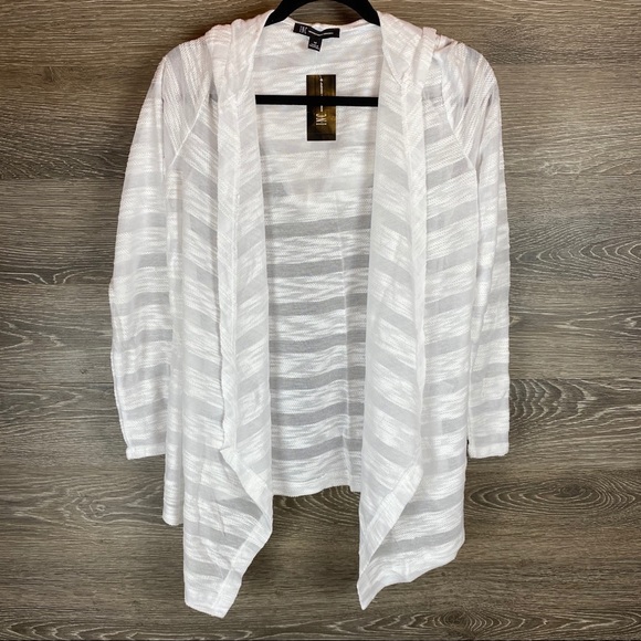 INC International Concepts Sweaters - INC Sheer White Stripe Hooded Cardigan NWT